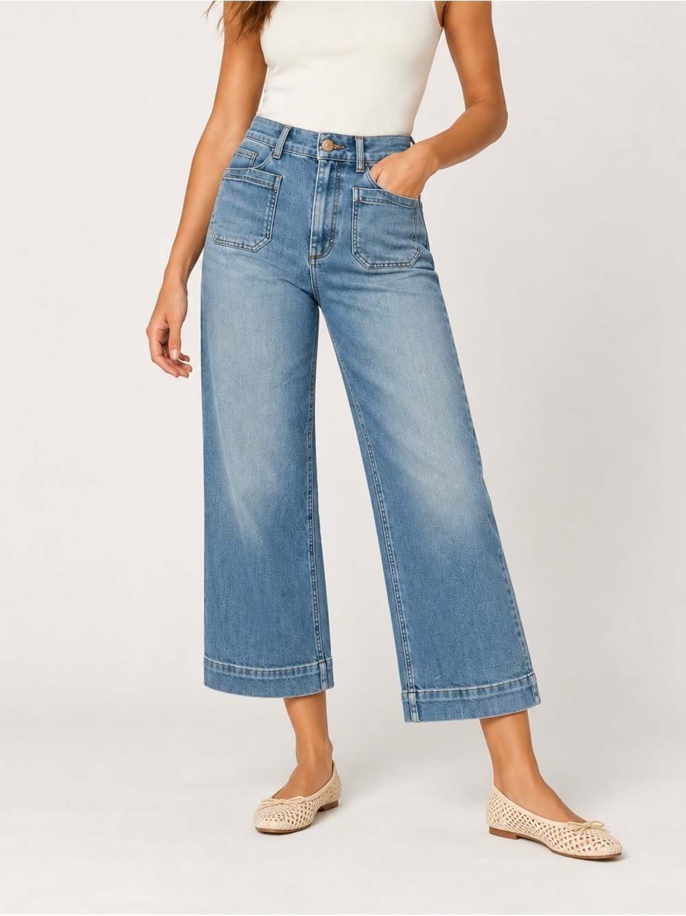 Anthropologie Light Blue Wide-Leg Cropped Jeans